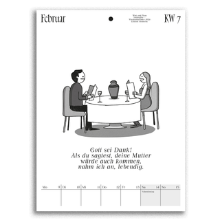 Wochenkalender Februar 2026 von War and Peas – ein Comic-Highlight für deinen Schreibtisch! Mit trockenem Humor und unerwarteten Wendungen macht dieser Kalender aus Edition Moderne jeden Arbeitstag ein bisschen leichter. Perfekt als lustiges Geschenk für Kollegen, Freunde oder dich selbst – jetzt entdecken!