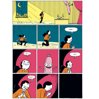 Seite aus "Fungirl Forever": Fungirl betet ein heiliges Würstchen in einer Kirche an