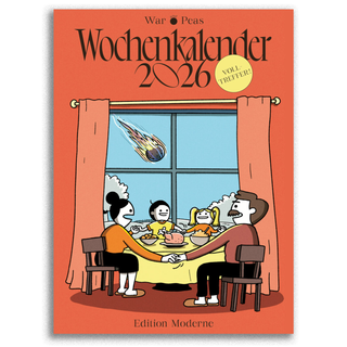 Wochenkalender 2026 von War and Peas – der perfekte Begleiter für jeden Montag! Der humorvolle Comic-Kalender aus dem Schweizer Verlag Edition Moderne bringt dich mit witzigen, sarkastischen und manchmal berührenden Illustrationen durchs Jahr. Ideal als Geschenk für Bürofans, Comic-Liebhaber und alle, die Montage ertraeglicher machen wollen. Jetzt bestellen und das Jahr mit einem Lächeln starten!