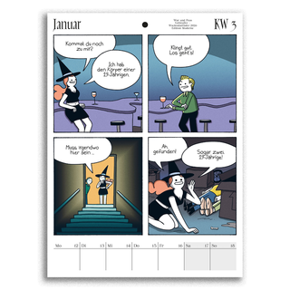 Wochenkalender Januar 2026 von War and Peas – der Kalender, der dich zum Lachen und Nachdenken bringt! Die witzigen, manchmal absurden Comic-Strips aus dem Schweizer Verlag Edition Moderne sorgen für gute Laune im Büro oder Homeoffice. Ideal für Fans von schwarzem Humor und originellen Kalendern – jetzt sichern!