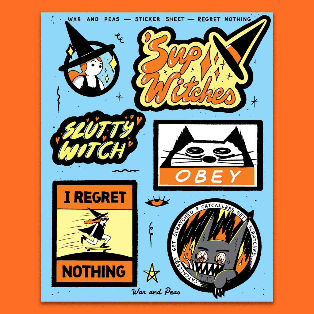 Regret Nothing XL Sticker Sheet – War and Peas Shop