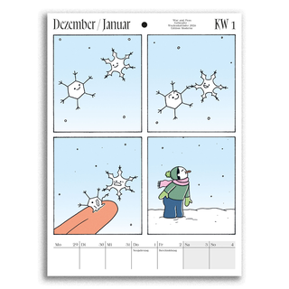 Wochenkalender Dezember/Januar 2026 von War and Peas – der perfekte Mix aus Humor, Satire und Charme! Dieser Kalender aus dem Edition Moderne Verlag ist das ideale Weihnachtsgeschenk für alle, die Montage hassen, aber Humor lieben. Mit witzigen Illustrationen und überraschenden Wendungen – jetzt bestellen und das neue Jahr mit einem Lächeln beginnen!